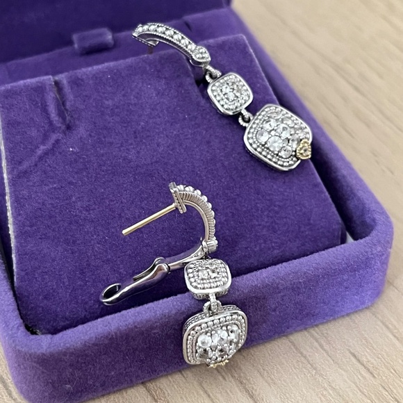 Judith Ripka Sterling Silver & 18k gold Drop Earrings - Picture 5 of 7